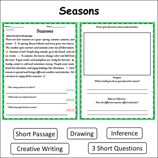 Seasons | Short Reading Comprehension Creative Worksheet