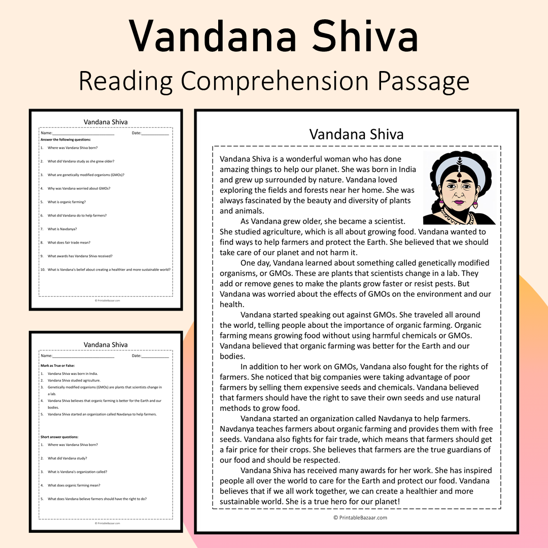 Vandana Shiva | Reading Comprehension Passage Printable Activity