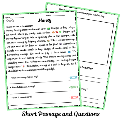 Money | Short Reading Comprehension Creative Worksheet