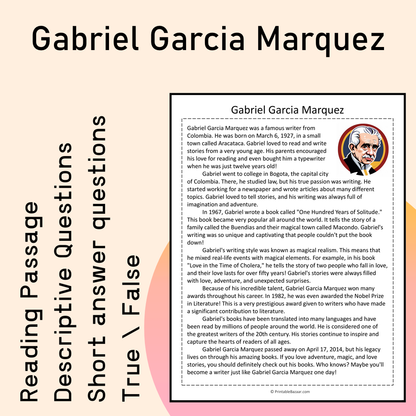 Gabriel Garcia Marquez | Reading Comprehension Passage Printable Activity