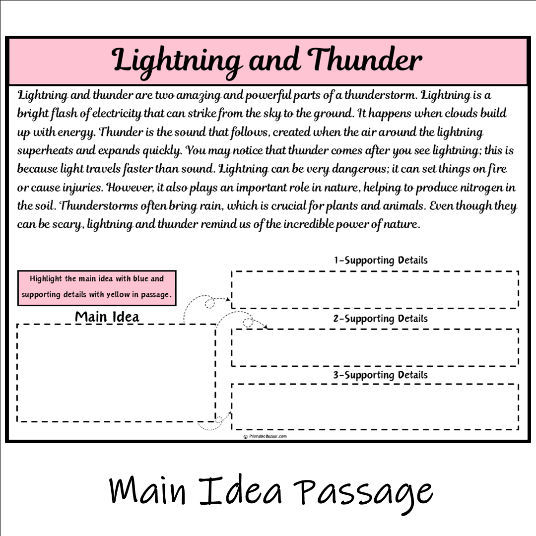 Lightning and Thunder | Main Idea and Supporting Details Reading Passage and Questions