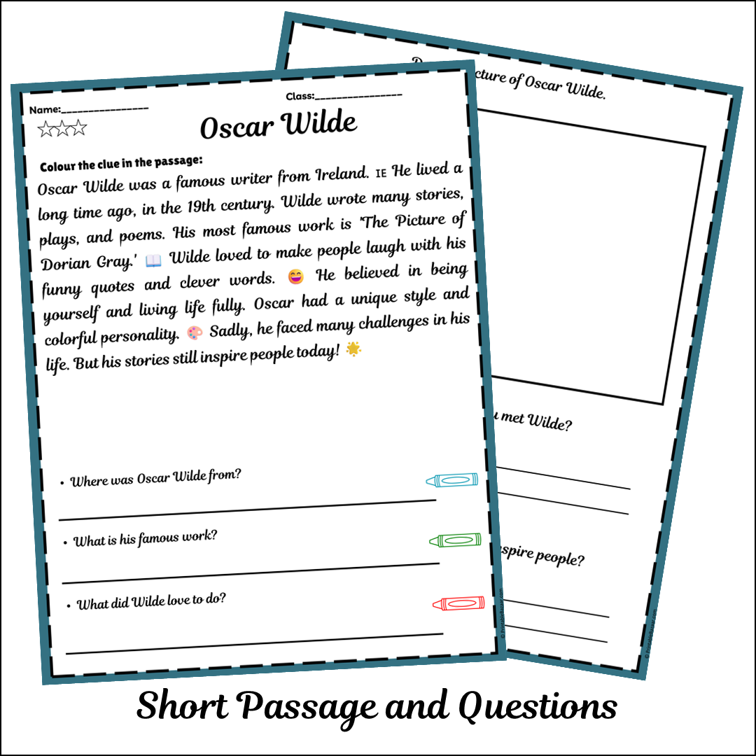 Oscar Wilde | Short Reading Comprehension Creative Worksheet