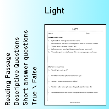 Light | Reading Comprehension Passage Printable Worksheet