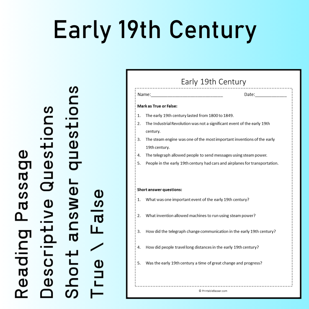 Early 19th Century | Reading Comprehension Passage Printable Worksheet
