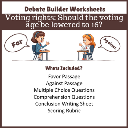 Voting rights: Should the voting age be lowered to 16? | Favour and Against Worksheet Printable Activity