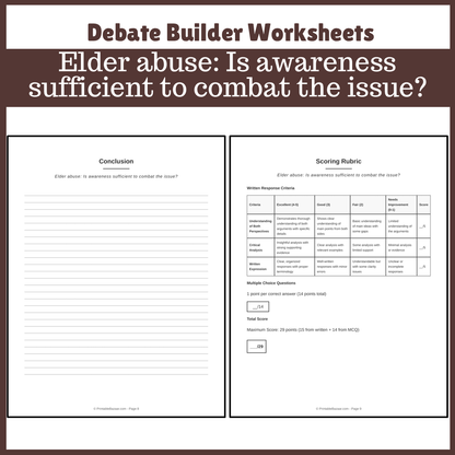 Elder abuse: Is awareness sufficient to combat the issue? | Favour and Against Worksheet Printable Activity