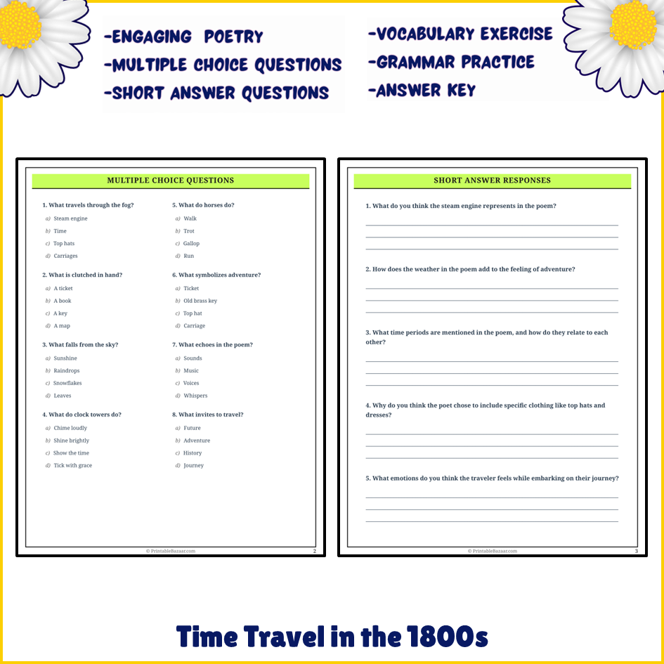 Time Travel in the 1800s | Poem Grammar Worksheet Printable Activity