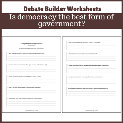 Is democracy the best form of government? | Favour and Against Worksheet Printable Activity