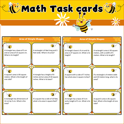 Area of Simple Shapes | Math Task Cards