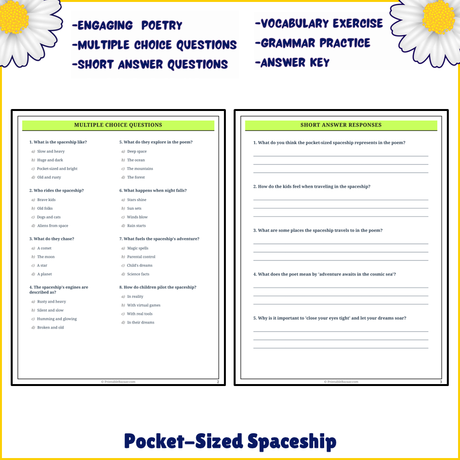 Pocket-Sized Spaceship | Poem Grammar Worksheet Printable Activity