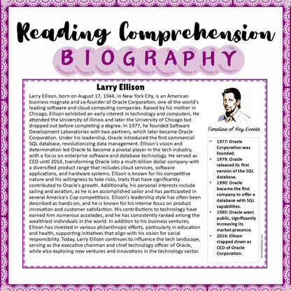 Larry Ellison | Biography Reading Comprehension and Questions Worksheet