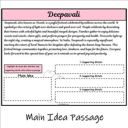 Deepavali | Main Idea and Supporting Details Reading Passage and Questions