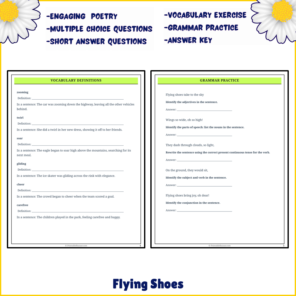 Flying Shoes | Poem Grammar Worksheet Printable Activity