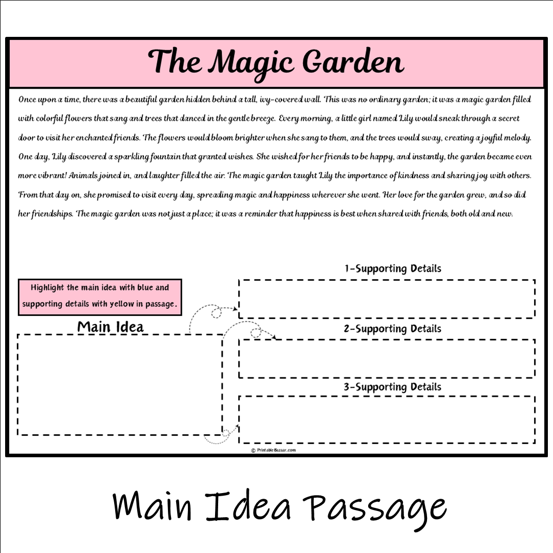 The Magic Garden | Main Idea and Supporting Details Reading Passage and Questions