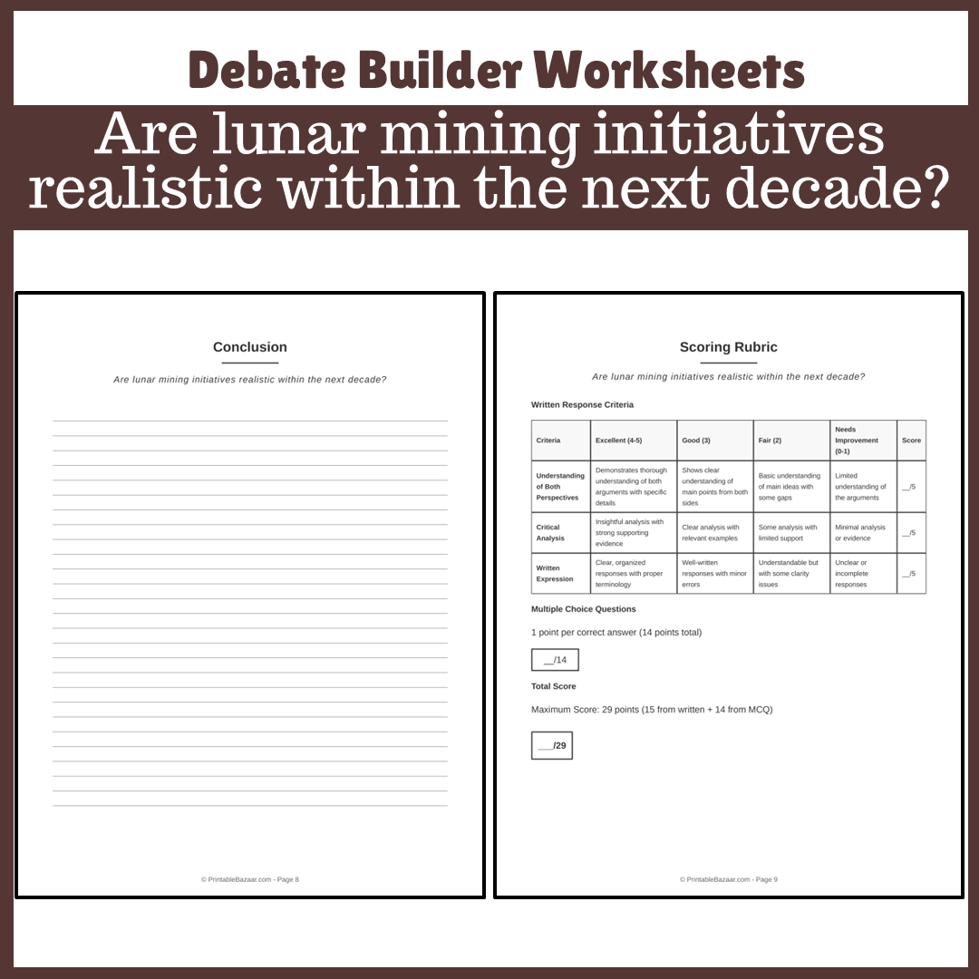 Are lunar mining initiatives realistic within the next decade? | Favour and Against Worksheet Printable Activity