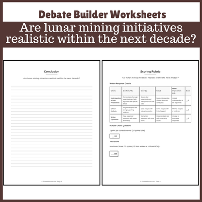 Are lunar mining initiatives realistic within the next decade? | Favour and Against Worksheet Printable Activity