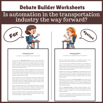 Is automation in the transportation industry the way forward? | Favour and Against Worksheet Printable Activity