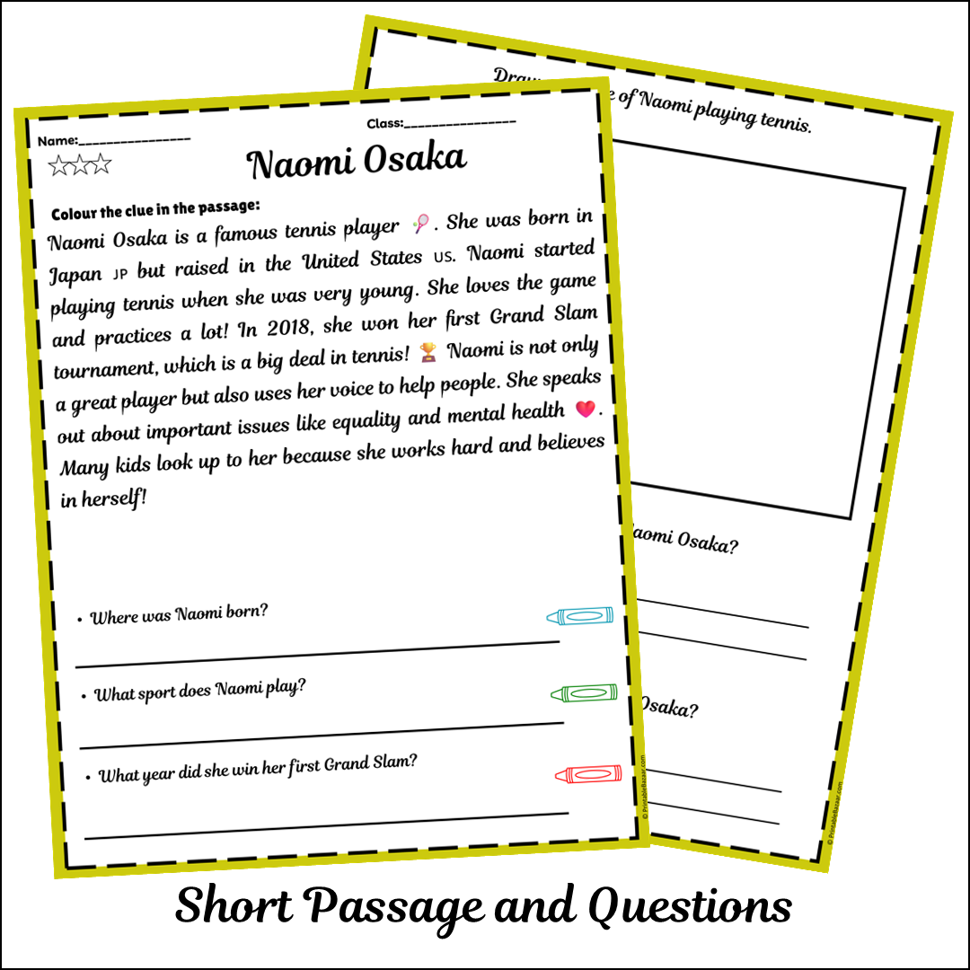 Naomi Osaka | Short Reading Comprehension Creative Worksheet