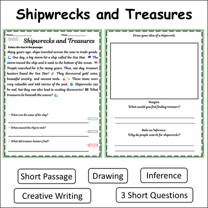 Shipwrecks and Treasures | Short Reading Comprehension Creative Worksheet