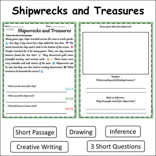 Shipwrecks and Treasures | Short Reading Comprehension Creative Worksheet
