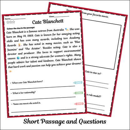Cate Blanchett | Short Reading Comprehension Creative Worksheet