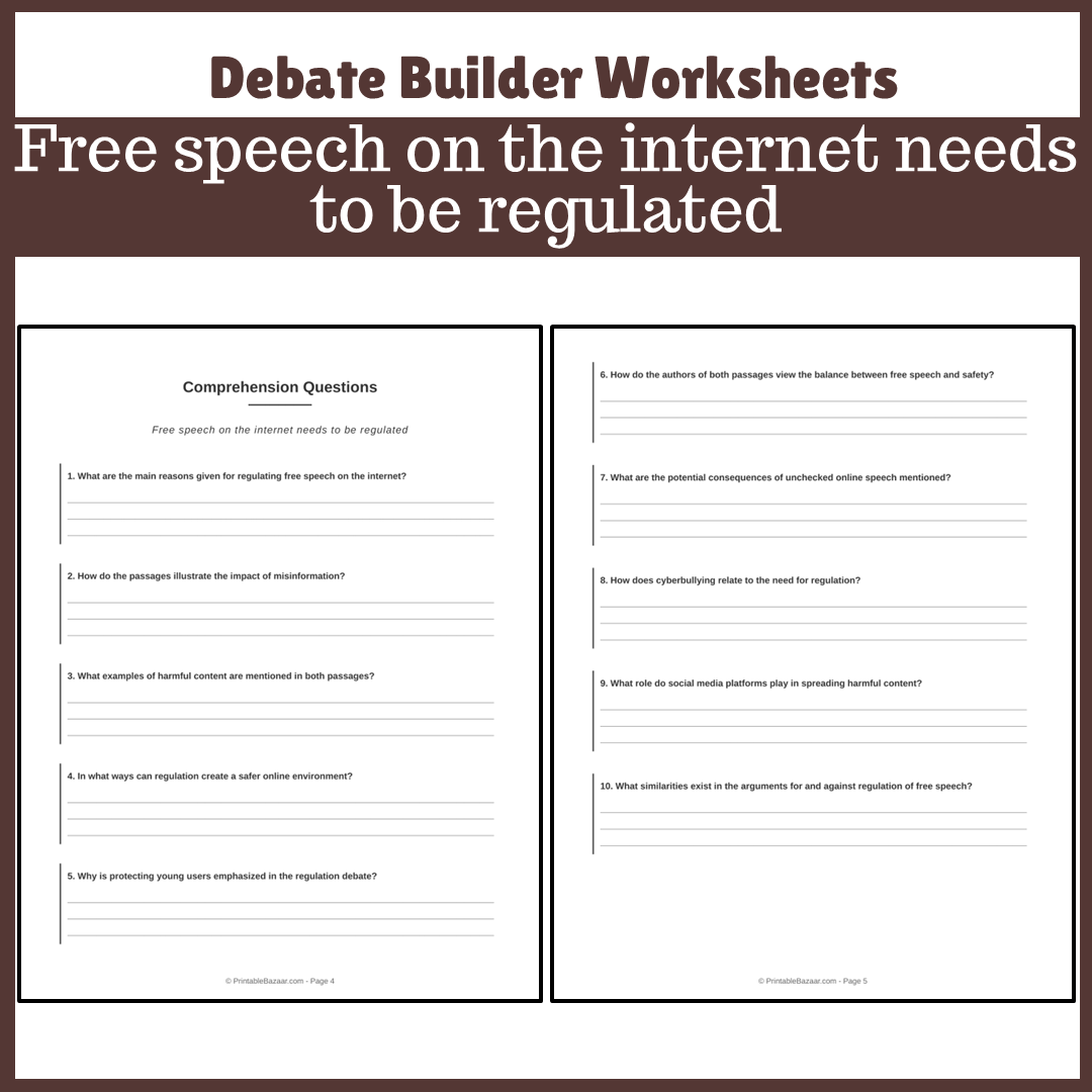 Free speech on the internet needs to be regulated | Favour and Against Worksheet Printable Activity