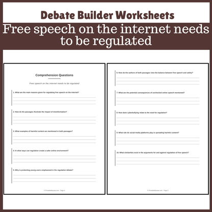 Free speech on the internet needs to be regulated | Favour and Against Worksheet Printable Activity