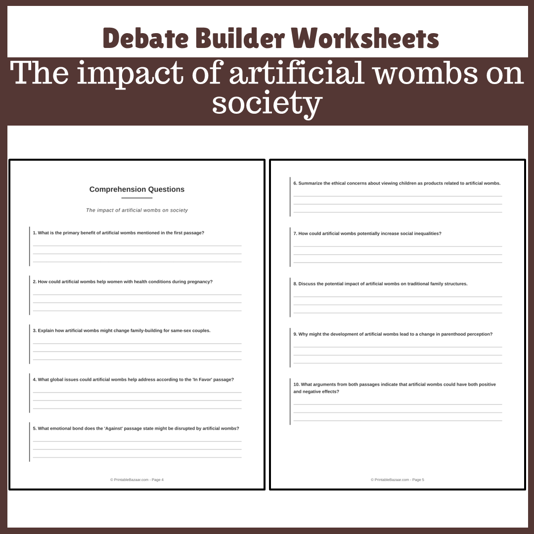 The impact of artificial wombs on society | Favour and Against Worksheet Printable Activity