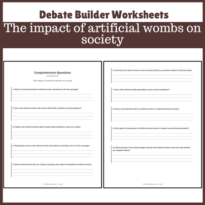 The impact of artificial wombs on society | Favour and Against Worksheet Printable Activity