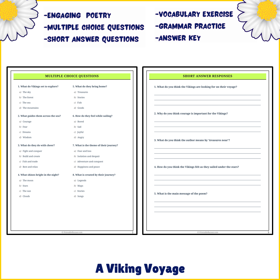 A Viking Voyage | Poem Grammar Worksheet Printable Activity