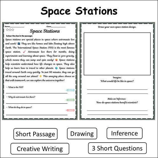 Space Stations | Short Reading Comprehension Creative Worksheet
