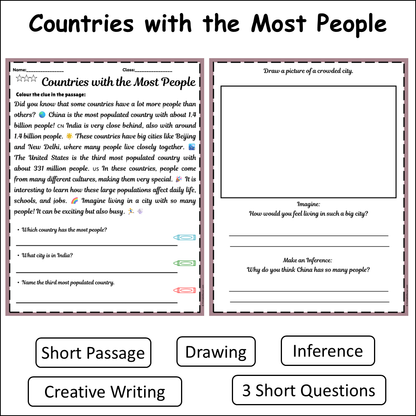 Countries with the Most People | Short Reading Comprehension Creative Worksheet