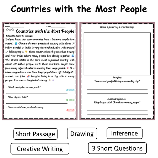 Countries with the Most People | Short Reading Comprehension Creative Worksheet