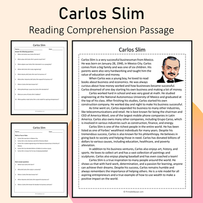 Carlos Slim | Reading Comprehension Passage Printable Activity