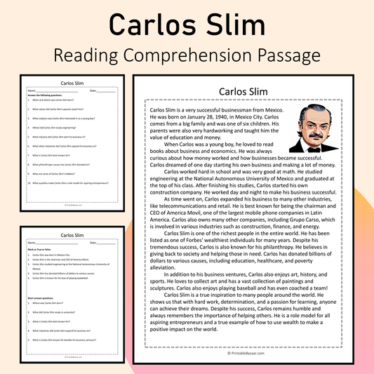 Carlos Slim | Reading Comprehension Passage Printable Activity