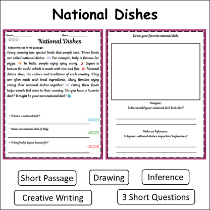 National Dishes | Short Reading Comprehension Creative Worksheet