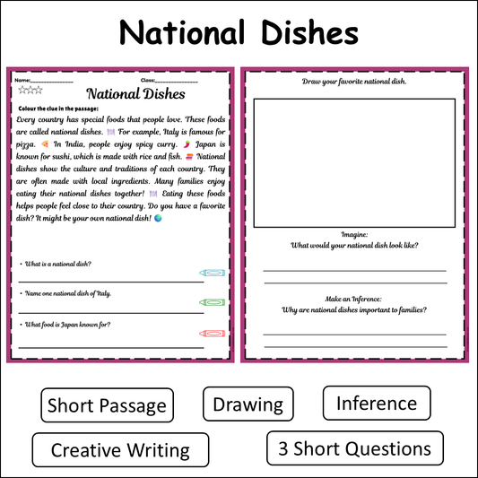National Dishes | Short Reading Comprehension Creative Worksheet