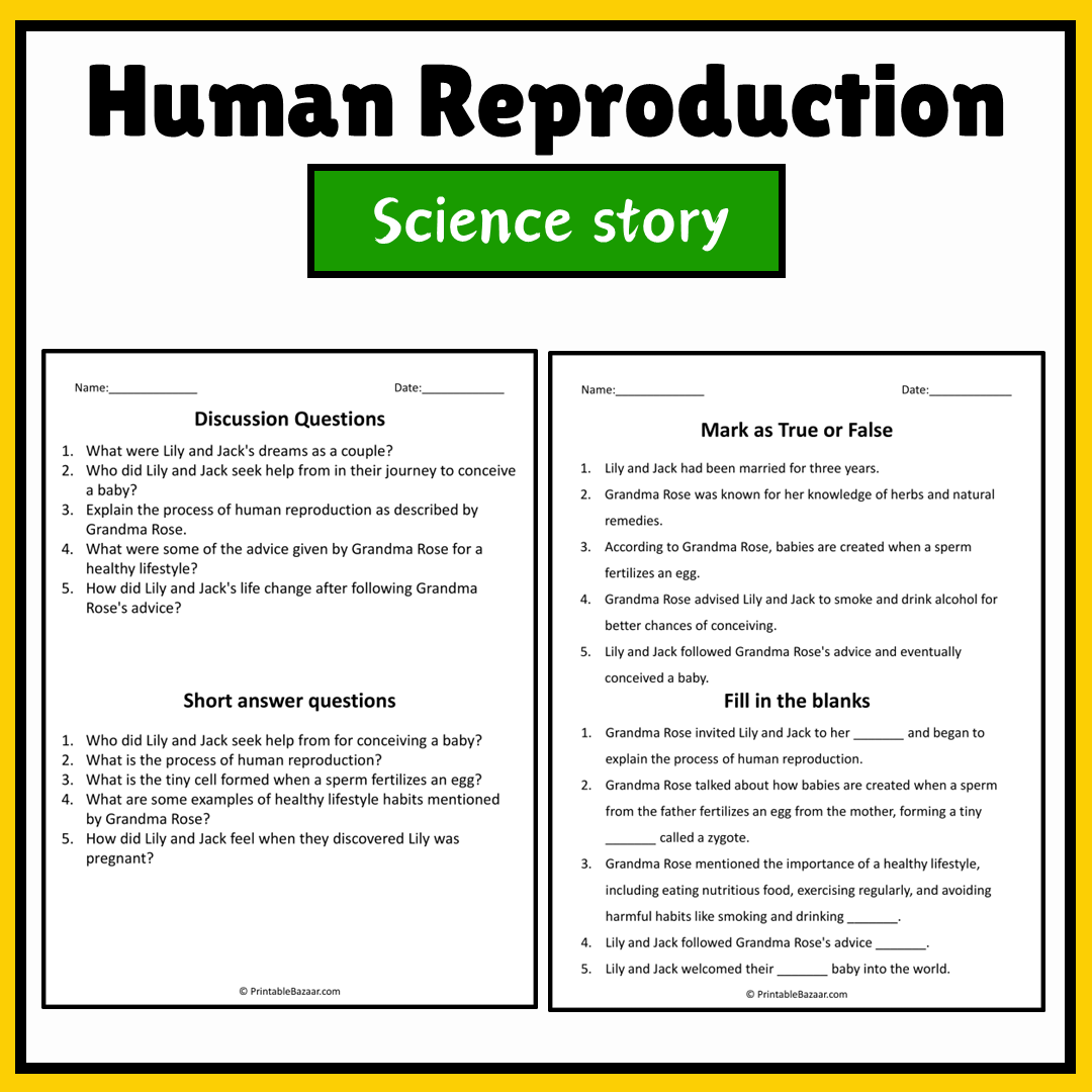 Human Reproduction | Science Story Reading Comprehension Activity
