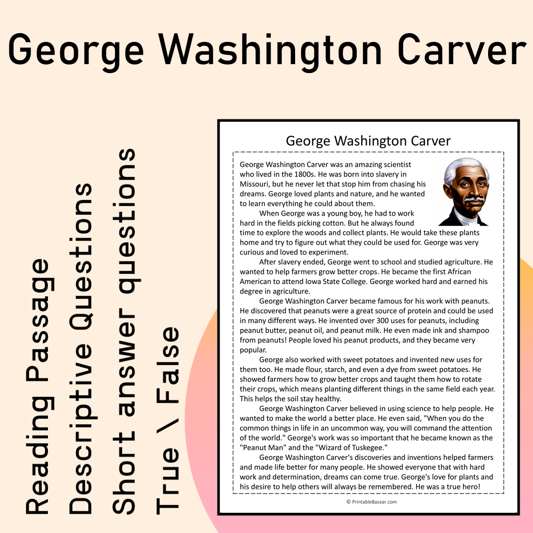 George Washington Carver | Reading Comprehension Passage Printable Activity