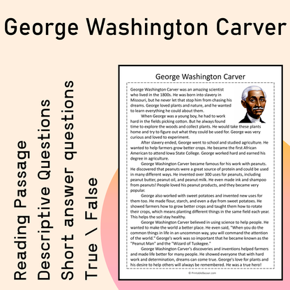 George Washington Carver | Reading Comprehension Passage Printable Activity