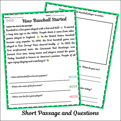 How Baseball Started | Short Reading Comprehension Creative Worksheet