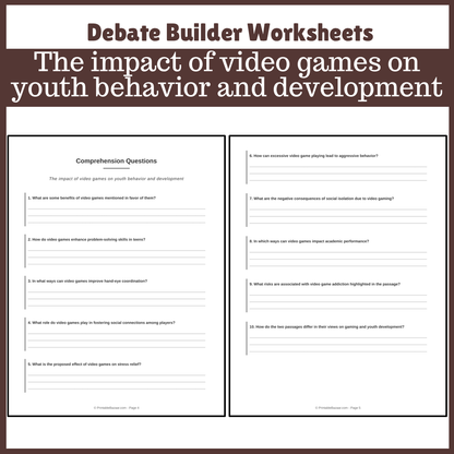 The impact of video games on youth behavior and development | Favour and Against Worksheet Printable Activity