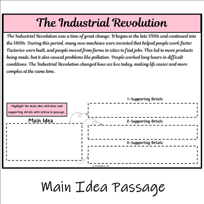 The Industrial Revolution | Main Idea and Supporting Details Reading Passage and Questions