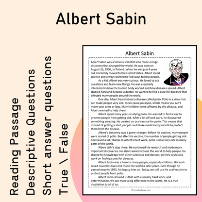 Albert Sabin | Reading Comprehension Passage Printable Activity