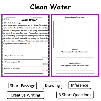 Clean Water | Short Reading Comprehension Creative Worksheet