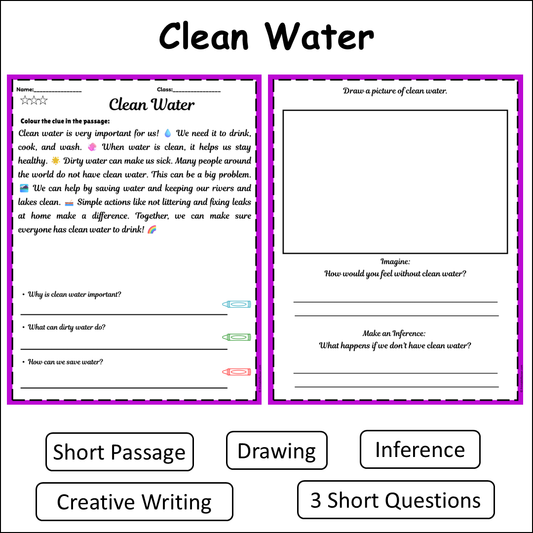 Clean Water | Short Reading Comprehension Creative Worksheet
