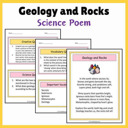 Geology and Rocks | Science Poem Reading Comprehension Activity