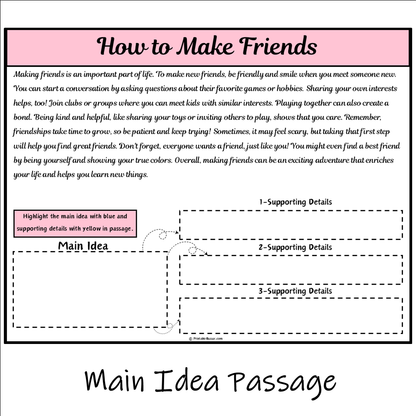 How to Make Friends | Main Idea and Supporting Details Reading Passage and Questions