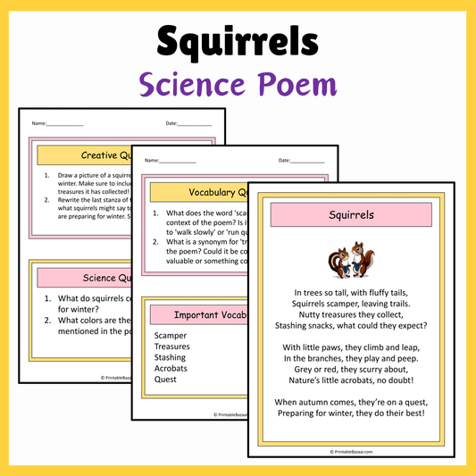 Squirrels | Science Poem Reading Comprehension Activity