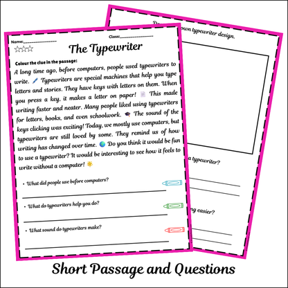 The Typewriter | Short Reading Comprehension Creative Worksheet